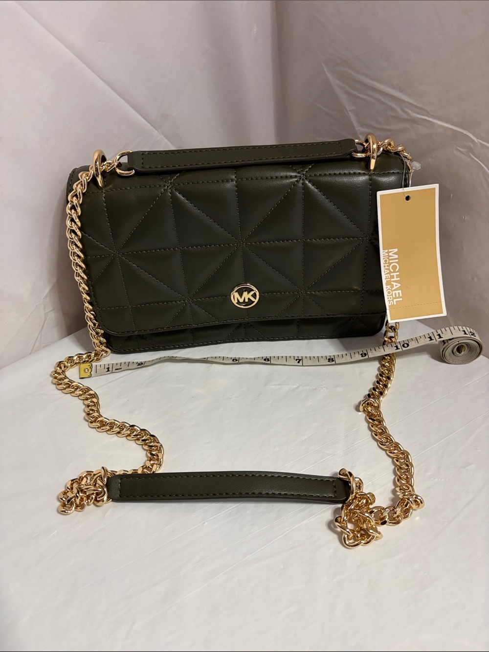 Michael Kors Quilted Olive Crossbody with Gold Chain
